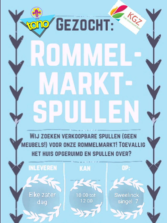 Heeft u nog (verkoopbare) spullen voor de rommelmarkt? Lever ze elke zaterdag in.