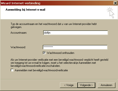 Let op dat je een accountnaam invult en geen alias.