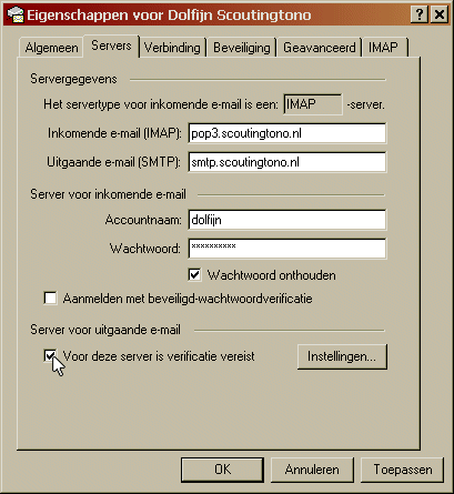 Zet 'voor deze server is verificatie vereist' op aan.