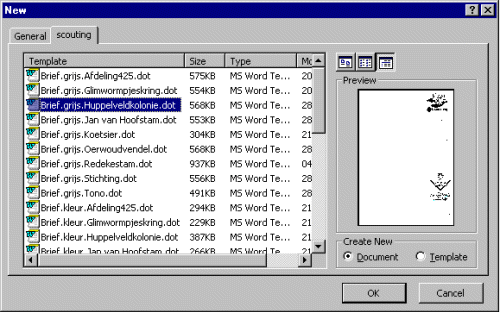 Onder het tabje Scouting kan je nu de briefpapier modellen vinden.